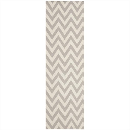 Safavieh 2 ft. -6 in. x 4 ft. Runner Contemporary Dhurries- Grey and Ivory- Flatweave Rug DHU557C-24